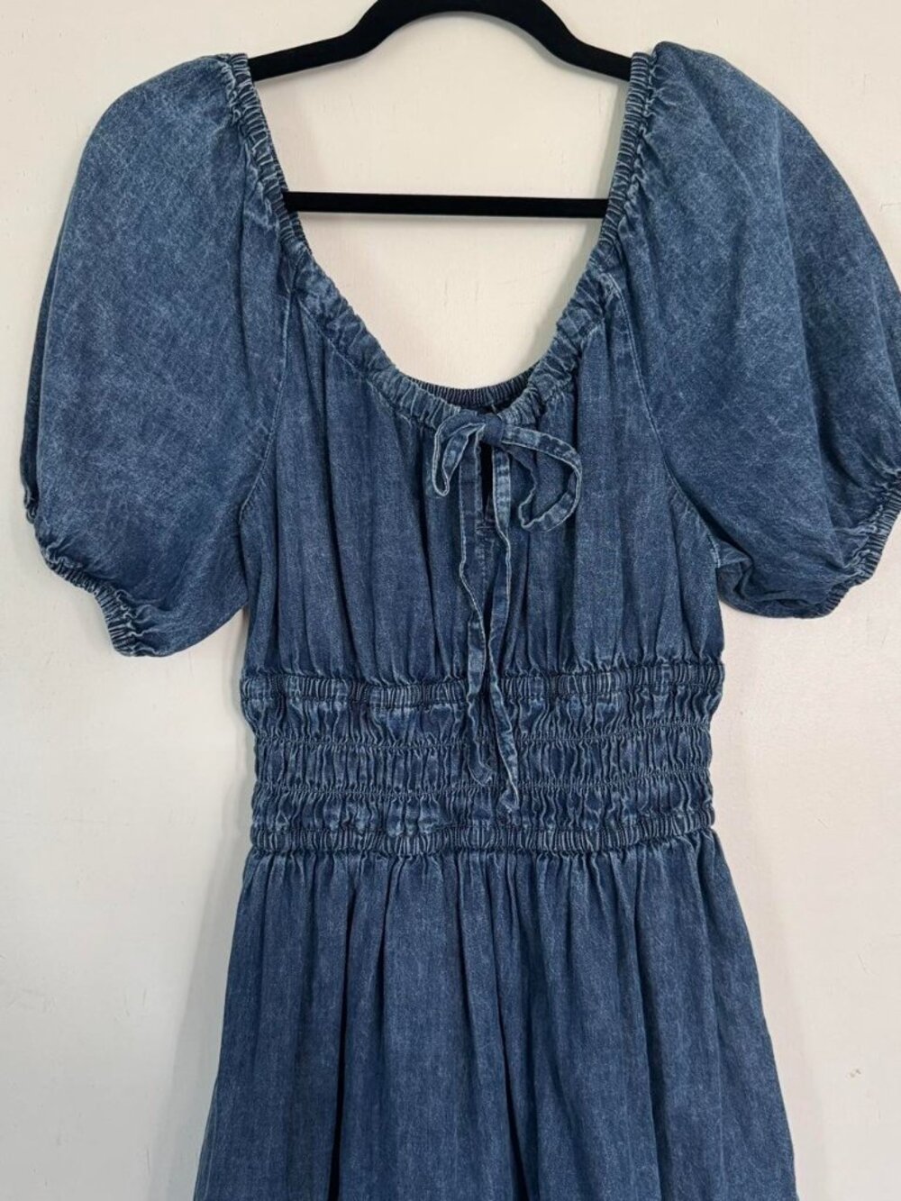 Gap Puff Sleeve Denim Milkmaid Mini Dress